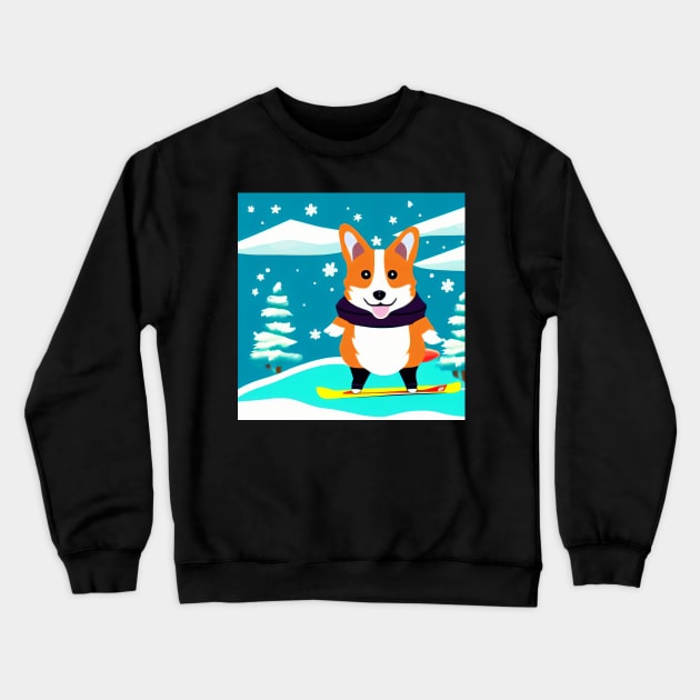 Snowboarding Corgi Dog Crewneck Sweatshirt by nicecorgi